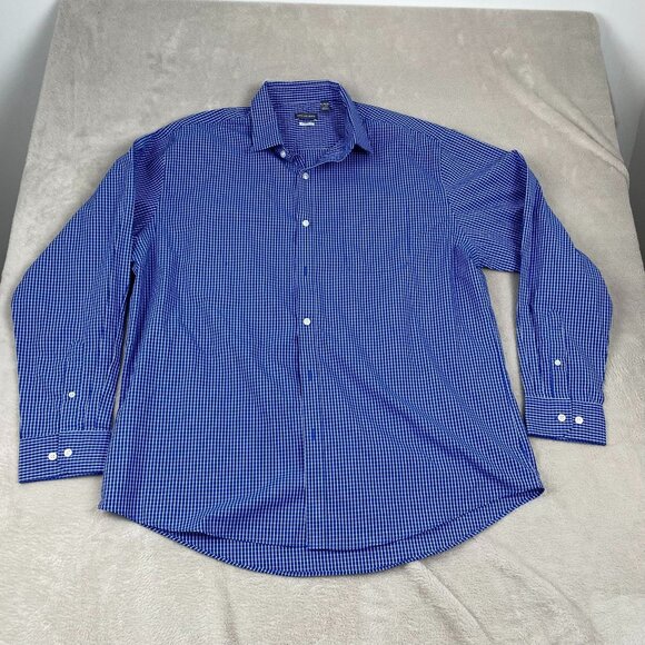 Van Heusen Mens Button-Up Shirts XL Blue Solid & Blue Check Pattern Classic Fit - Picture 3 of 16